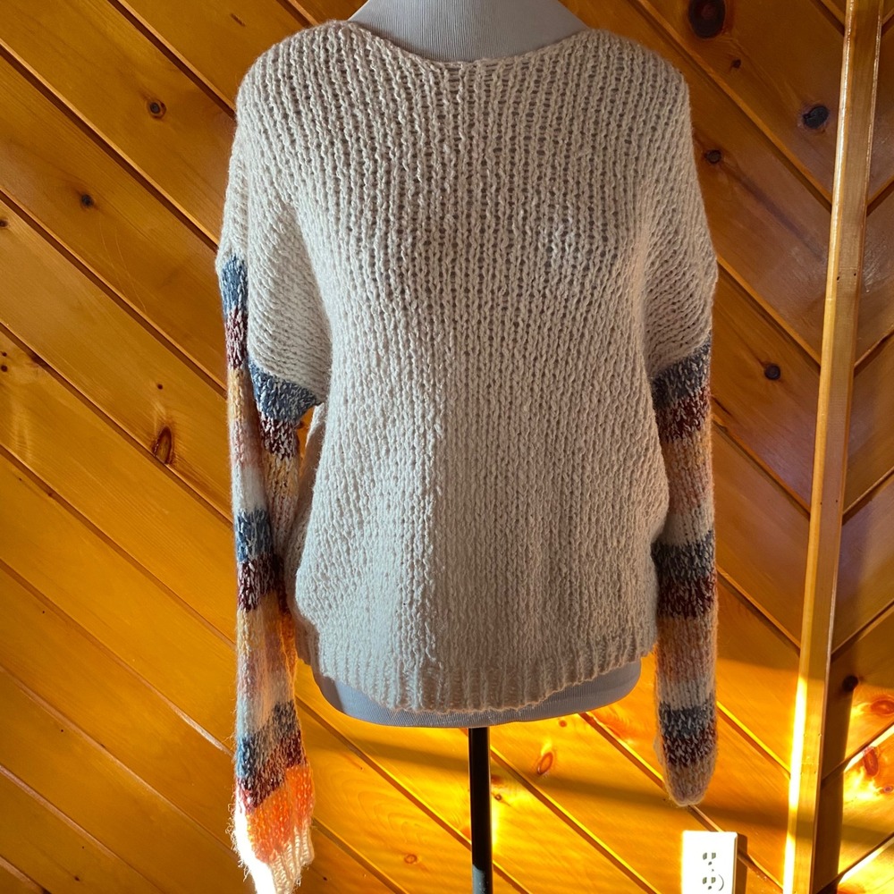 Baltic Born Women's Medium Knit Sweater Colorful Stripe Sleeve Pullover